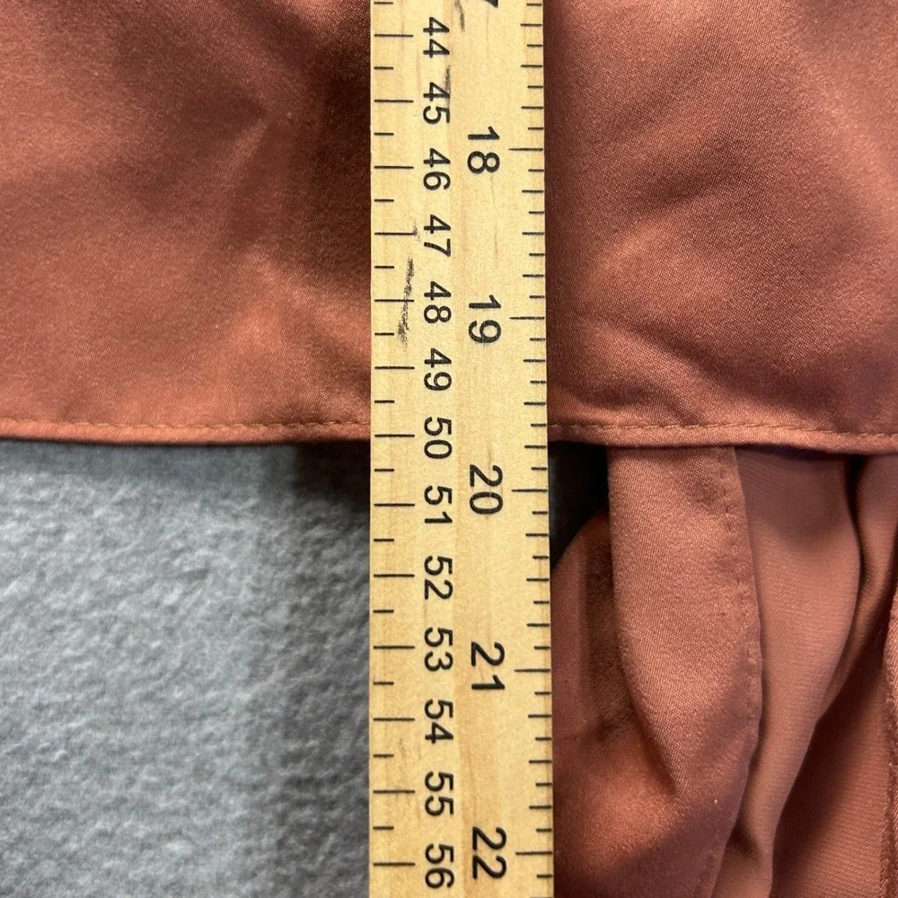 Peach Love California Tie Front Bell Sleeve Blouse Womens S Rust Satin Cropped